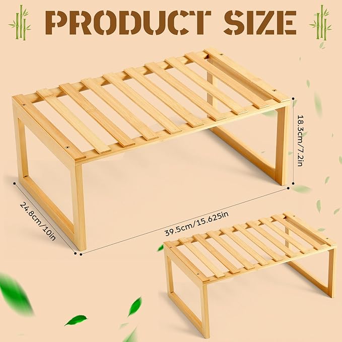 1 Pcs Kitchen Cabinet Organizer Bamboo Bookshelf Bamboo Kitchen Shelves, Rectangle Cabinet Shelf Organizer, Storage Shelves for Pantry Bathroom Dining Room Study Laundry
