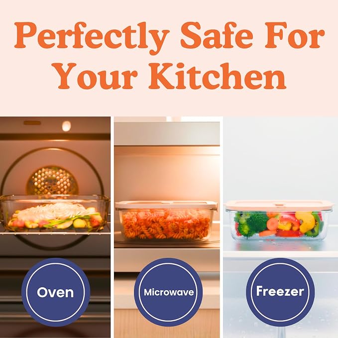 Non-Toxic Glass Food Containers with Lids, 4-Pack, 35 oz, Airtight, Gray | Plastic & BPA free. Glass body, glass lid & platinum silicone seal. Airtight & leakproof. Freezer & microwave safe.