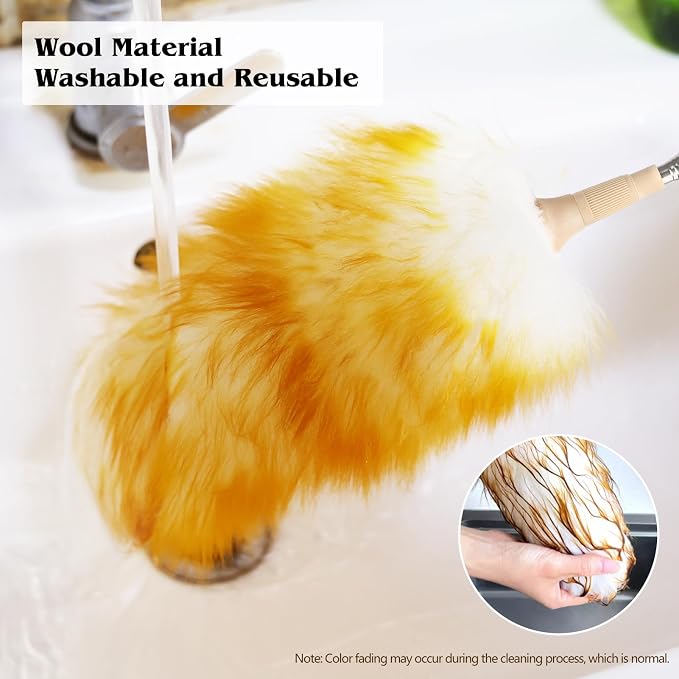 Lambswool Extendable Duster 32-98 Inch, Anti-Static Flexible Head, Stainless Steel Pole for High Ceilings, Fans, Interior & Roof Dusting(Two Pack)