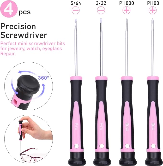FASTPRO 12-Piece Pink Magnetic Screwdrivers Set with Slotted Phillips Screwdrivers and Precision Screwdrivers, Repair Tool Kit for Women with Storage Bag | 4 Phillips & 4 Slotted Tips, 4 Precision Screwdrivers, CR-V Steel, Ergonomic Handles, Home Repai...