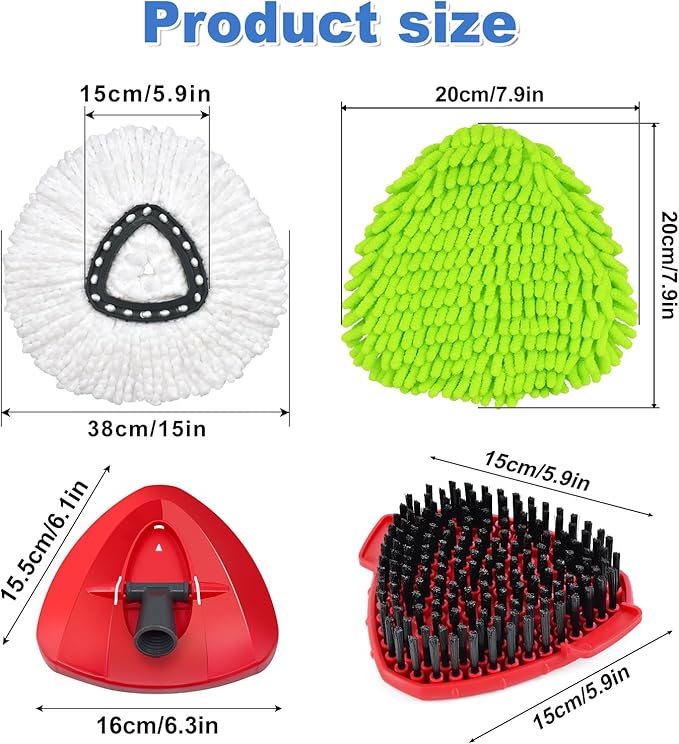 Mop Replace Heads for O Cedar Easywring 1 Tank Spin Mop Heads Replacement for Ocedar Mops Refill Sets Include 4 Pack Mopping Refills, 1 Pack Scrubber Brush & 1 Disc Base to Dry and Wet Floor Cleaning