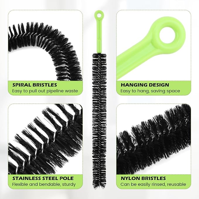 2 Pcs Drain Clean Brush Set,with 2 S-shape Hooks Extended Dryer lint Removal Brush Drain Clog Remover for Toilet, Kitchen Sink, Sewer Drain, Bathroom Tub(size:16 inch)