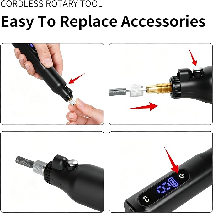 Cordless Rotary Tool Kit - 9-Speed Adjustable with USB Charging | Multi-Purpose Engraving Pen for Sanding, Polishing, Drilling & DIY Crafts | Includes 3D Printing Accessories (Black)