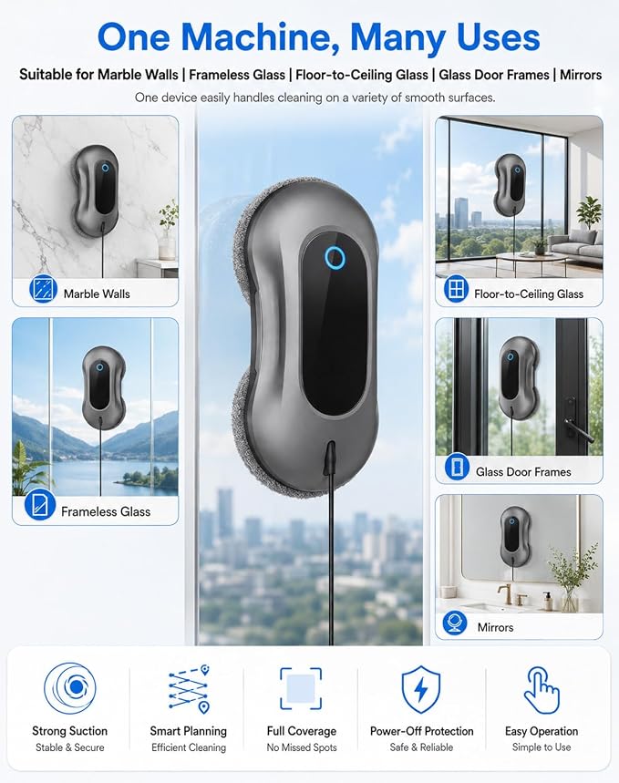 Window Cleaning Robot - Dual Spray & 5500Pa Suction for Home Glass | Smart Automatic Glass Cleaner Featuring AI Navigation, Frameless Edge Detection, Remote Control for High Windows, Glass Doors