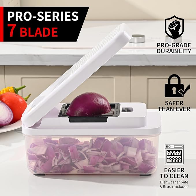 11-in-1 Vegetable Chopper, 420 Food-Grade Stainless Steel Blades, 7.2 Cup Container with Colander, BPA & PFAS Free, Dishwasher Safe