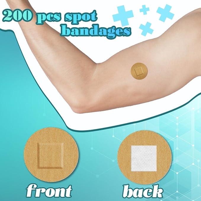 Funtery 200 Adhesive Spot Bandage 4 Sizes Round Flexible Fabric Adhesive Round Tan Non Latex Bandage for Wound Care and Hides Skin Spots Ideal for Small Incisions
