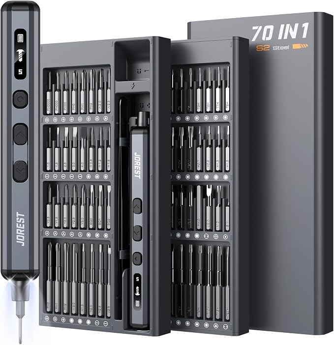 JOREST 70-in-1 Mini Precision Electric Screwdriver Set-64 S2 Magnetic Bits, 5 Torque Settings, 4 LED Lights,Repair Tool Kit For iphones, MacBooks, PS5s, Game Consoles, Watches, Cameras,Eyeglasses