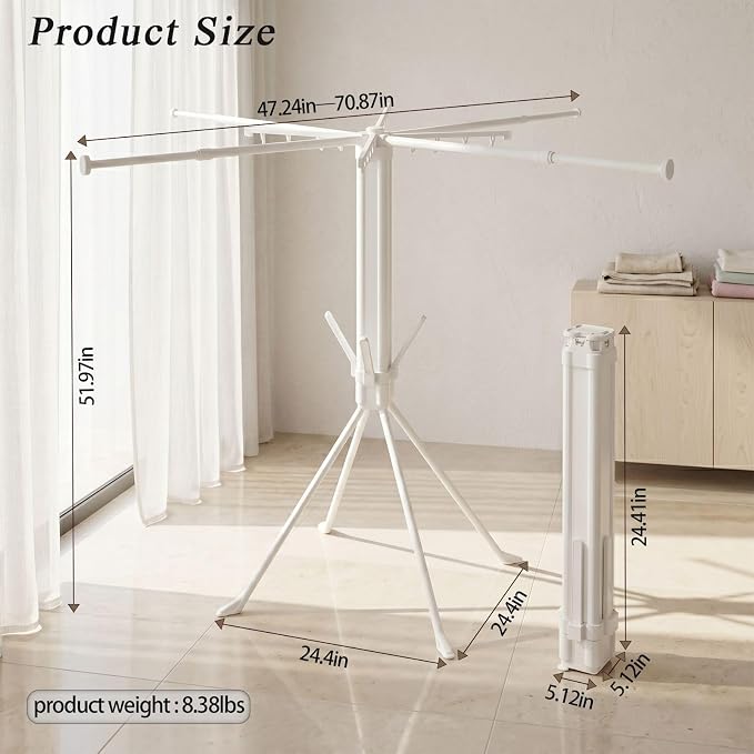 4 Leg Foldable Clothes Drying Rack Sock Clips Shoe Holders | Laundry Drying Rack,Portable Collapsible Clothing Rack,Indoor Outdoor Balcony Bedroom,Apartment Space Saving