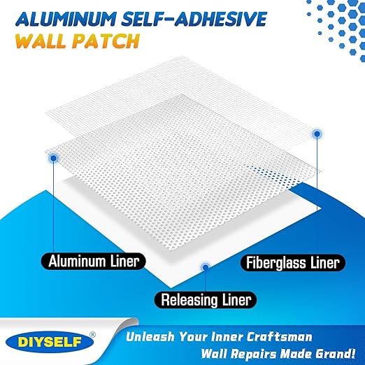 DIYSELF 21 Pack Drywall Repair Kit, 14 Mesh Patches, Wall Patch Repair Kit | 14 Self-Adhesive Mesh Patches in 4 Sizes, Drywall Patch Kit for Nail Holes, Wall Hole Repair Kit with Scrapers for Homeowners
