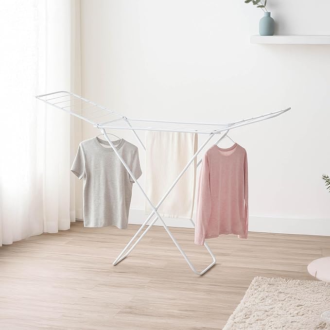 Home Vida Clothes Drying Rack - Metal Winged Folding Clothes Airer with 18m Drying Space, Foldable Design, Indoor/Outdoor Use, White