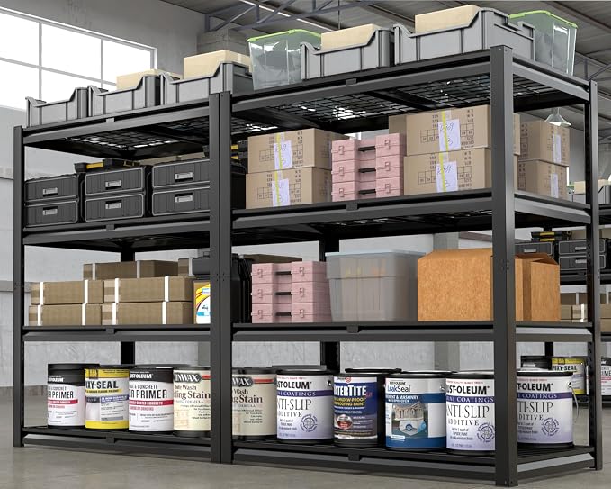 PrimeZone 40" W Heavy Duty Garage Shelving 2200 LBS 4 Tier Storage Shelves Adjustable Industrial Metal Wire Shelf Utility Rack for Garage,Basement,Pantry,Warehouse,Commercial,40" WX20 DX60 H 8Pack