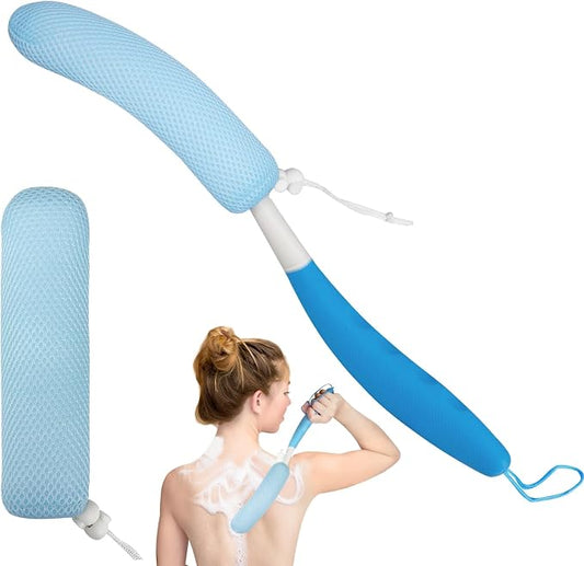 Back Scrubber for Shower, 15.35" Long Handle Shower Brush for Body, Back Brush for Shower for Men Women, Long Handled Bath Sponge for Deep Clean, Exfoliating, Anti-Slip Curve Handled Back Scrubber