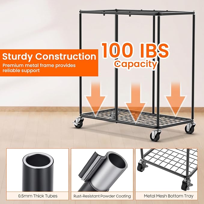250L Laundry Hamper with Lid & Wheels, Rolling Laundry Basket with Bag | Sturdy Metal Frame | Laundry Bag with Handles| Large & Tall Clothes Hampers for Laundry Room, Bedroom, Dorm, Bathroom-Black