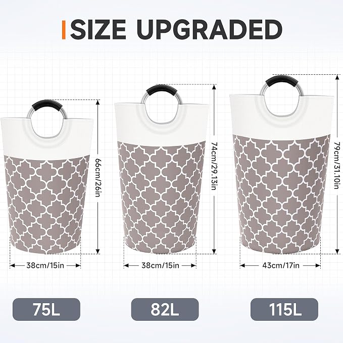Large Laundry Basket, 75L Tall Collapsible Hamper with Handles, Khaki | Freestanding Laundry Hamper, Waterproof Dirty Clothes Storage Bag for College, Bathroom, Foldable Washing Bin for Travel
