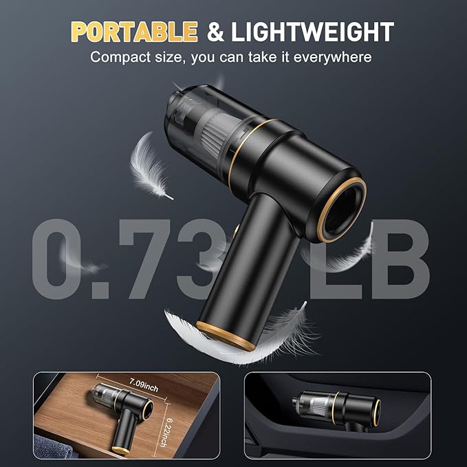 Handheld Car Vacuum Cleaner, 9000PA Hand Held Vacuum Cleaner & Air Duster | 120W High Power Portable Cordless, Rechargeable, Multi-Nozzles & LED Light, For Home, Car, Office