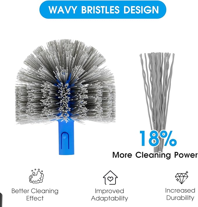 Upgraded Pool Brush with Pole - 20’’ 2-in-1 Heavy Duty Detachable Round Brush with Extra Side Brush for Cleaning Hard-to-Reach Corners, 9 FT Aluminum Extended Pool Pole with Hidden Hook Retriever