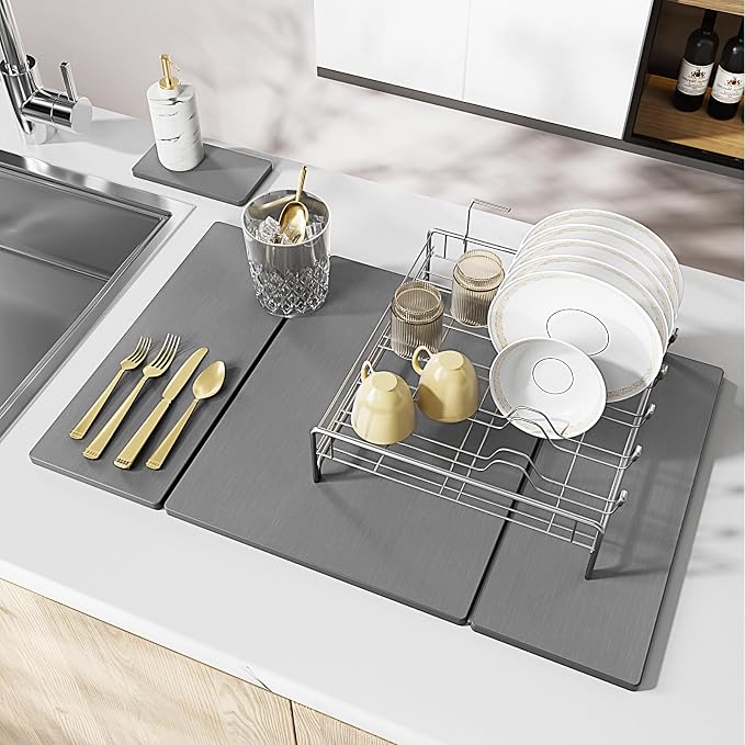 2PCS Stone Drying Mat for Kitchen Counter, Large Stone Dish Drying Mat - Diatomite Earth Water Absorbing Drying Stone for Kitchen Counter Mat, Quick Dry Stone Mat Kitchen for Cups Dishes Bottles.
