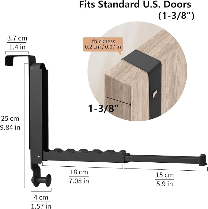 RFOUO Over The Door Hooks Hanger,Fit Door up to 1 3/8", Black, 2 Pack | Aluminum,Retractable Rod, Space-Saving, Foldable Over The Door Drying Rack,No drilling, For Laundry Bathroom Bedroom Travel