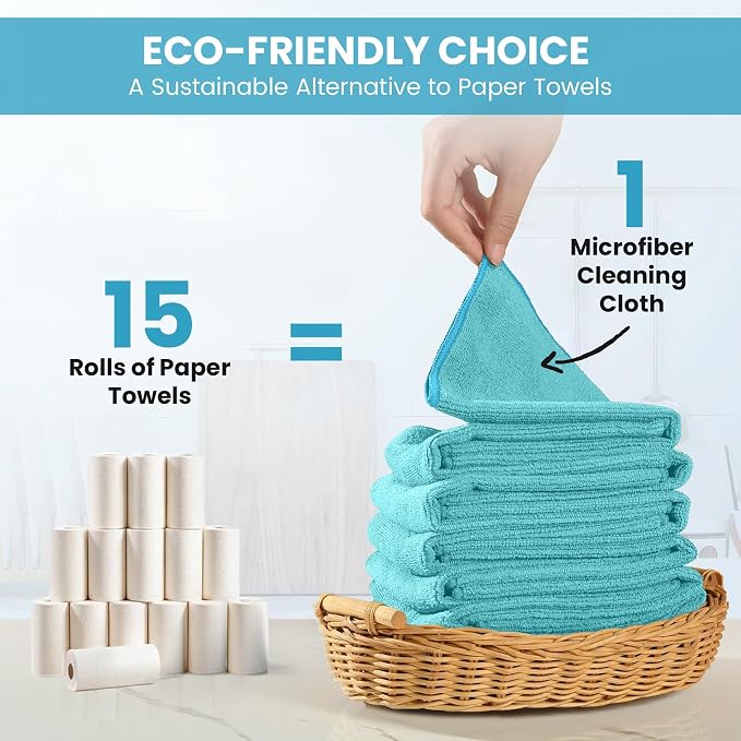 SIFANGKE Microfiber Cleaning Cloth, 12 Pack SkyBlue Cleaning Rags for Housekeeping, Reusable Microfiber Towels for Car, Kitchen, Bathroom and Household Cleaning Supplies, 11.8"X11.8"