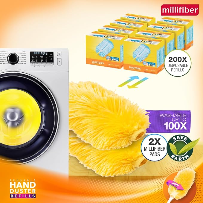 Millifiber 360° Reusable Duster Refills for Swiffer Hand Dusters (6-Pack) | Handle not included, microfiber duster covers, machine washable duster cleaning pads