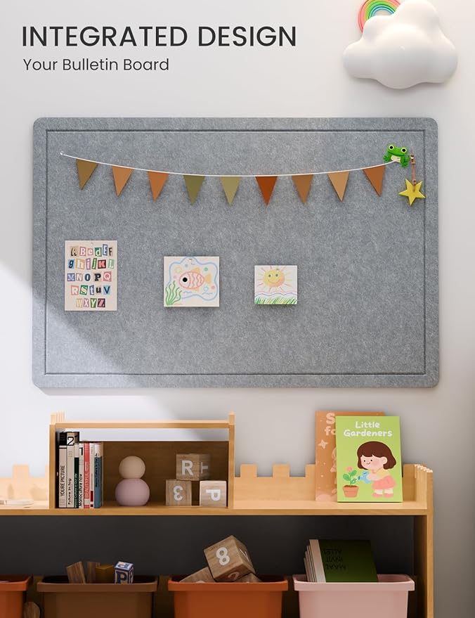 Fluxynara 35.4" x 23.6" Bulletin Board, Blue Gray | Cork Board Alternative with 12 Removable Adhesive Tabs, Foldable Felt Pin Board for Home, Office, Classroom & Dorm
