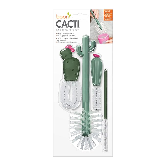 Boon Cacti Replacement Set - Bottle, Straw Brushes, Nipple, Detail - Non Toxic, Durable Nylon, Multicolor, 4 Count