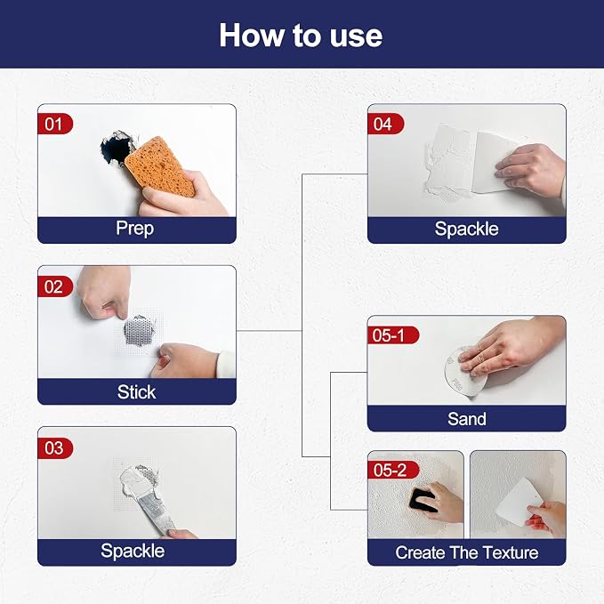 BONCART 8.6Oz Drywall Patch Repair Kit – Professional All-in-1 Tool Set | Includes Scrapers, Sandpaper, Putty Knife, Texture Sponge, Gloves, And Aluminum Patches. For Fast Wall Hole Repair