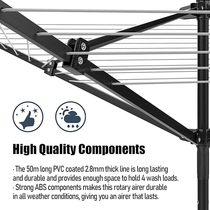 Nisorpa Outdoor Umbrella Drying Rack,12 Lines with 165 Feet Umbrella Clothesline Outdoor Dryer Clothes Line, 4 Arm Steel Frame Adjustable Height Retracting Collapsible Clothes Drying Rack for Backyard