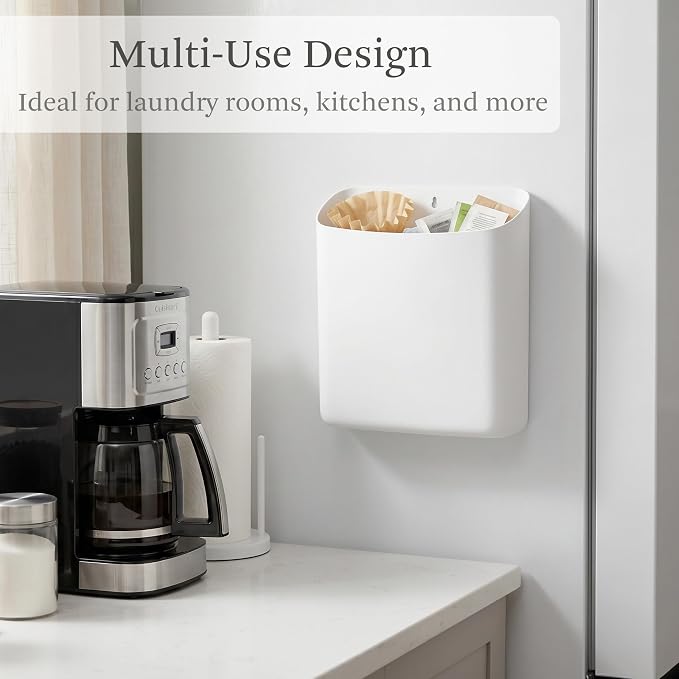 MONJITA Lint Bin for Laundry Room, Magnetic Lint Trash Can for Dryer, Modern Lint Holder, Lint Box for Laundry Room Organization, Wall Mounted Trash Can for Laundry Decor (White)