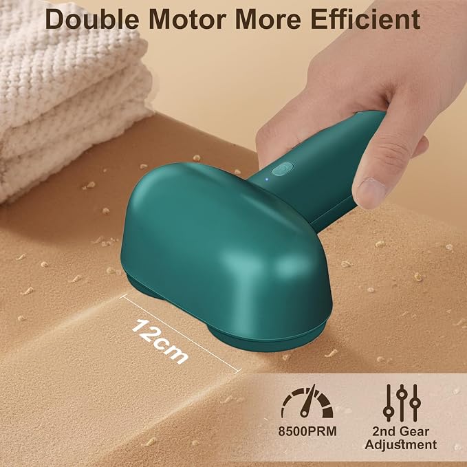 Fabric Shaver, Dual Motor Electric Lint Shaver for Clothes, 6 Blades, Green | Electric Lint Shaver, Fabric Pilling Remover, Powerful 2 Gear, Portable Defuzzer Clothes Fuzz Remover for Sweater Furniture