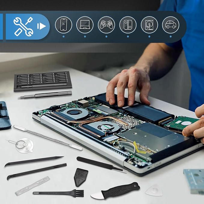 Electronics kit,Plastic Pry Tool,Metal Spudger,Opening Picks Pry Tools,ESD Tweezers,Suction Cup,20 PC Mini Pry Bar Set for iPhone/iPad,Laptop,Ps4,Switch,Xbox,Cell Phone,Mac,Tablet,Computer