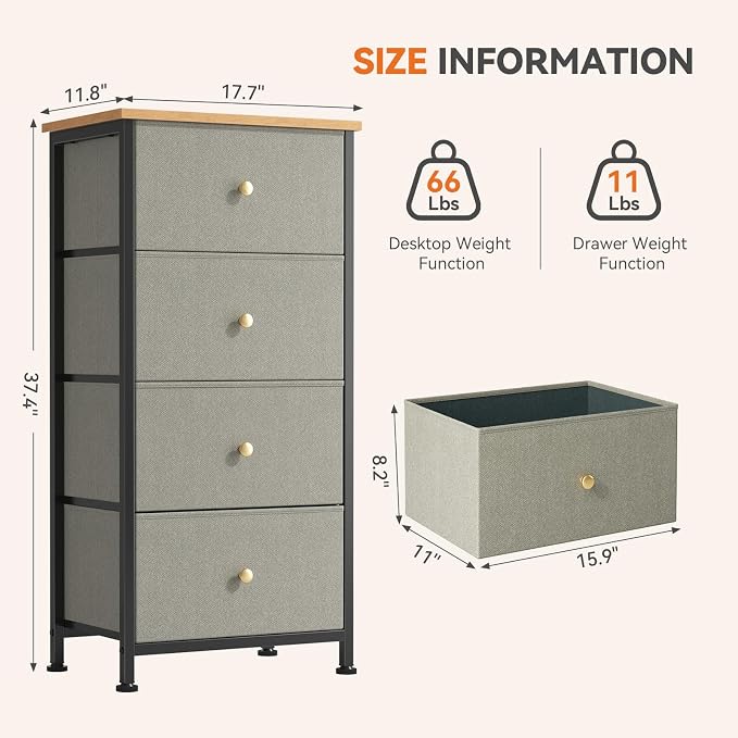 Sweetcrispy Dresser for Bedroom, 4 Drawer Storage Cabinet, Tall Nightstand | Small Fabric Dresser for Closet, Chest of Drawers, Closet Organizer, Home Furniture, Sturdy Frame, Ink Green
