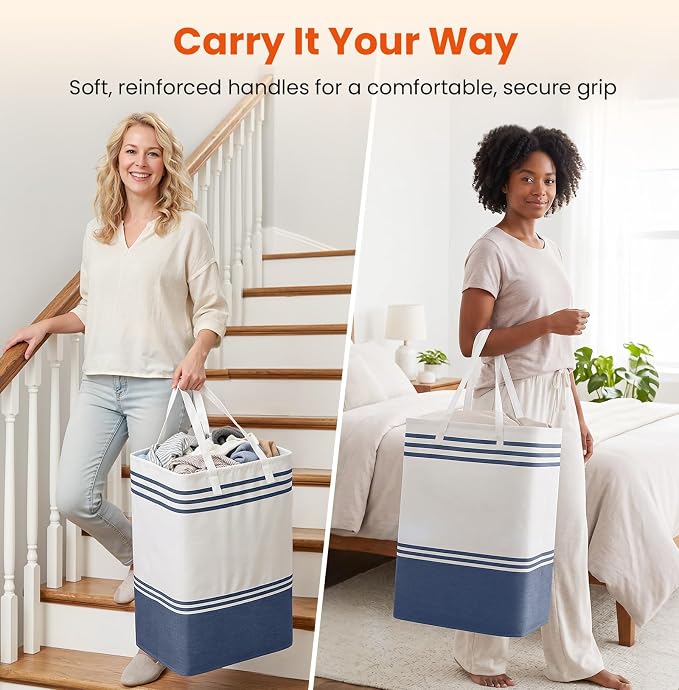 TranquilRelax 3-Pack Laundry Basket, Laundry Hamper, Blue-75L | Freestanding＆Water-Resistant Laundry Hamper, Collapsible Tall Clothes Hamper with Carry Handles for Clothes, Laundry Basket