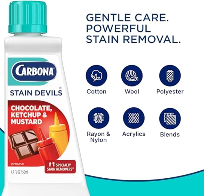 Carbona Stain Devils® #2 | Ketchup, Mustard & Chocolate | Professional Strength Laundry Stain Remover | Multi-Fabric Cleaner | Safe On Skin & Washable Fabrics | 1.7 Fl Oz, 3 Pack