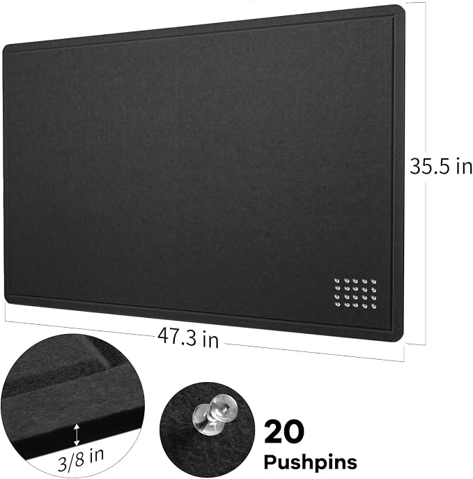 Felt Bulletin Board 48x36 inches, Decorative Pin Board for Home & Office | Cork Board Alternative for Wall with Push Pins, Display Mood Board for Photos, Notes & Reminders