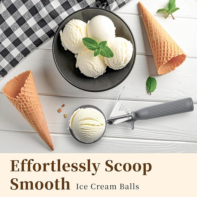 HOMURE H 4 OZ Scoop, Ice Cream Scoop with Trigger, #8 Disher, Muffin Scoop, Large Cookie Scoops for Baking, Grey Handle, With Trigger for Portion Control