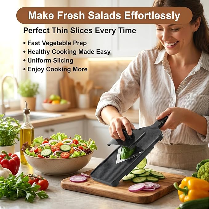 Mandoline Slicer for Kitchen, Multifunctional V-Blade Vegetable Mandoline Slicer with Hand Holder Handheld Potato Cucumber Cabbage Shredder Food Slicer- for Potatoes, Onion