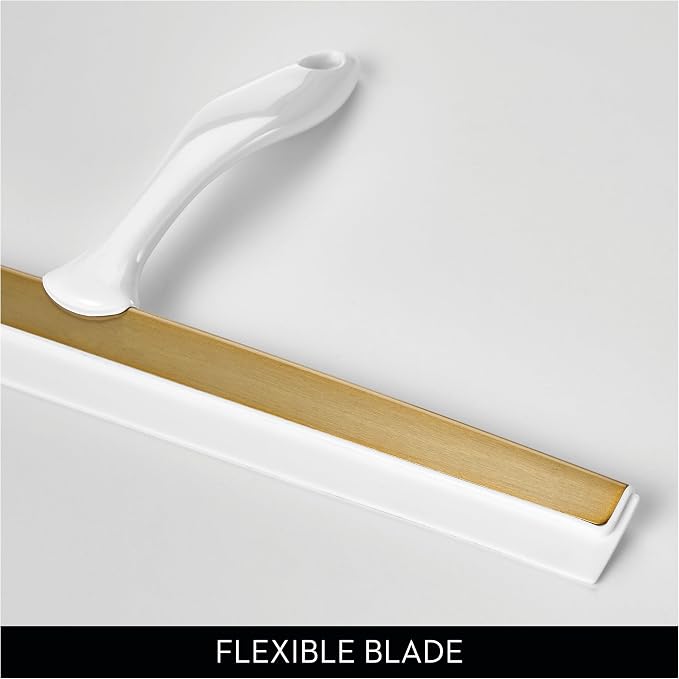 iDesign Bathroom Shower Squeegee, White/Soft Brass | Wall Hook Included