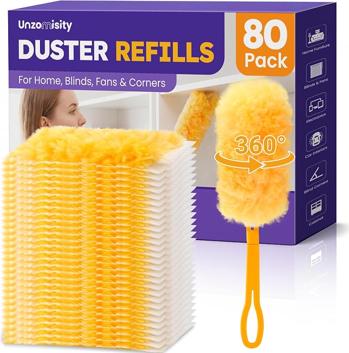 80 Count Duster Refills for Swiffe 360° Dusting Refills with Short Handles | Multi-Surface Microfibre Dusters Kit for Home Office Cleaning, Heavy Duty Disposable Duster Refills