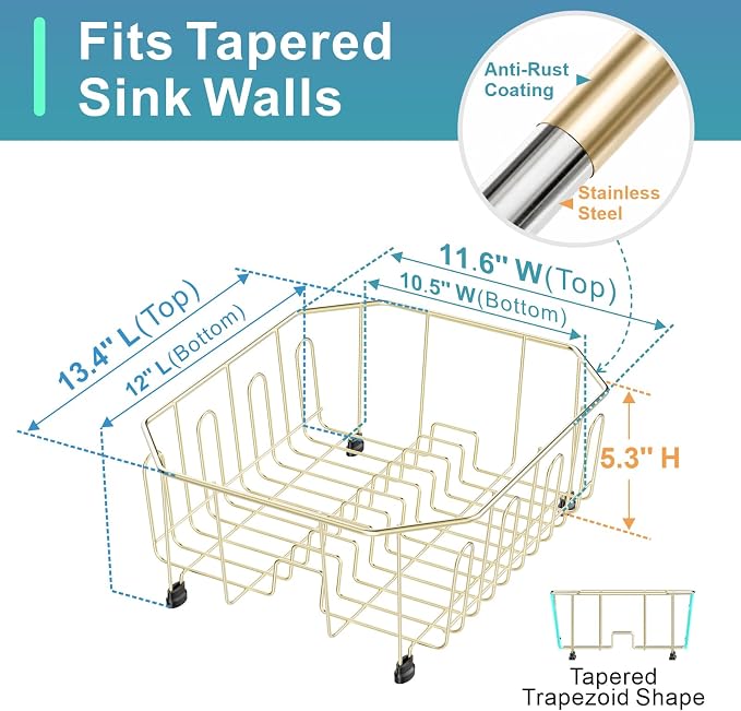 GSlife Small in Sink Dish Drying Rack - Stainless Steel Compact Dish Drainer for RV Kitchen Apartment Sink, Rust Resistant Inside Sink Rack, 1–2 Person Households, 11.6" W x 13.4" L, Champagne Gold
