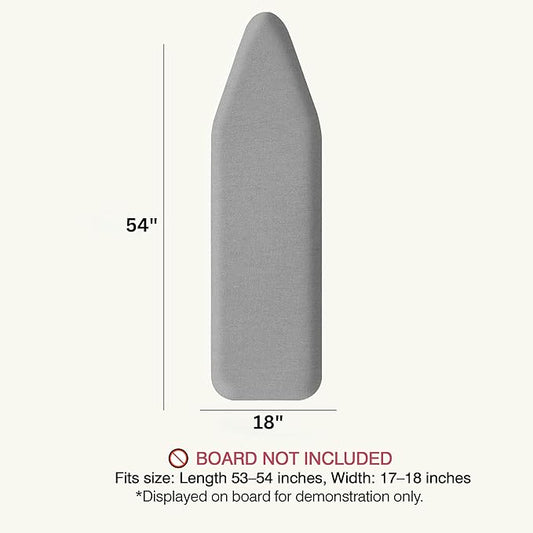 UniSimp Ironing Board Cover and Pad 18"x54" Extra Thick Natural Cotton, Scorch and Stain Resistant Iron Board Cover, Extra Large Iron Board Cover with Fasteners Heavy Duty Heatproof Elastic Edge Gray
