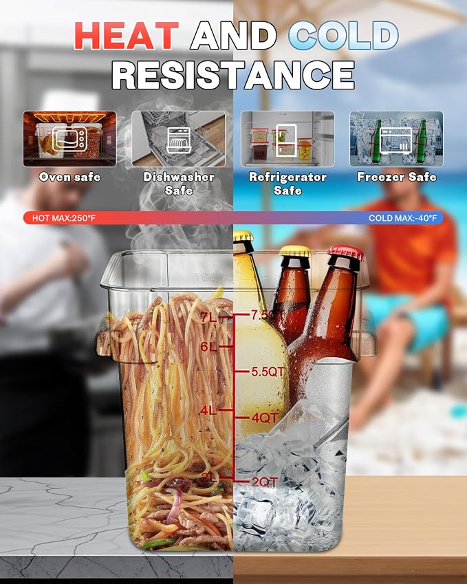 8QT NSF Food Storage Containers: 6PCS[Food Grade][Hot&Cold Resistant] Clear Food Storage Containers with Scales Handles for Home Restaurant Kitchen Storage Pizza Proof Dough, BPA Free (N3)