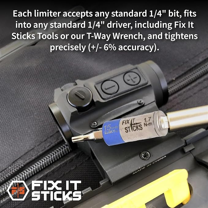 Fix It Sticks Set of 2 tools Bundle - Ratcheting T-Way Wrench & Torque Limiter 15 Inch-lb – Precision Set for Home and Professional Use – with microfiber cloth