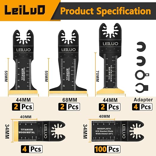 110 Pcs Oscillating Tool Blades Titanium Extra-Long & Wide Multitool Saw Blades for Wood Drywall Nails with Storage Bag Universal Oscillating Tool Accessories Fit DeWalt Makita and More