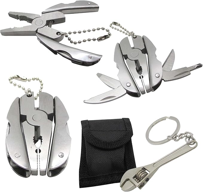 Gadgetime USA Multifunctional Stainless Steel Pliers & Mini Wrench Tool Set - Compact 5-in-1 Multipurpose Pliers & Wrench Set with Sheath - Tool Kit for Camping, Auto, Outdoor - EDC Multi Tool Set