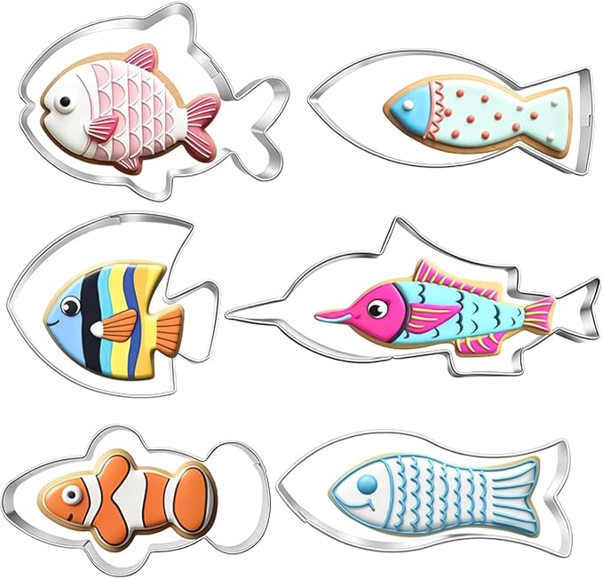 6 Pcs Fish Cookie Cutter Set Sturdy Fish Cookie Cutters Molds Set Food Grade Non-Stick Baking Mould for Kids