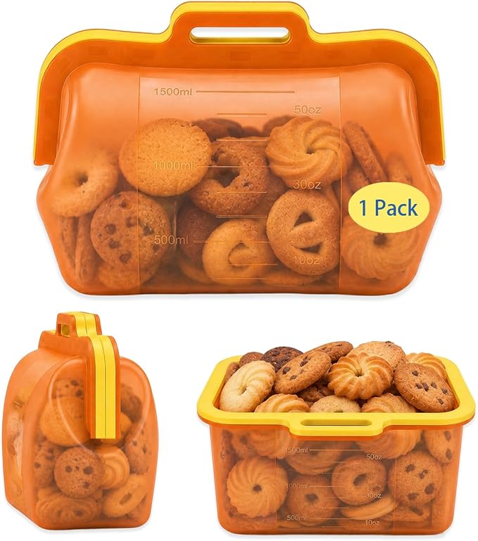 Reusable Silicone Food Storage Bags, NUZEAK Magnetic Seal Reusable Storage Bags, Stand Up Silicone Freezer Bags for Food, Fruit, Snack, Sandwich, Meal Prep, Dishwasher Safe, 50oz, 1 Pack