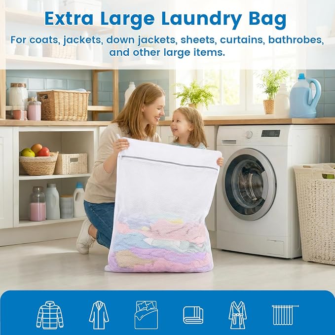 2 Pack XXX-Large Mesh Laundry Bags for Delicates, 35 x 43 Inches | 120gsm Honeycomb Mesh, Protect Delicates, Sturdy Zipper, Reusable, Washer & Dryer Safe, For College, Dorm, Home and Travel