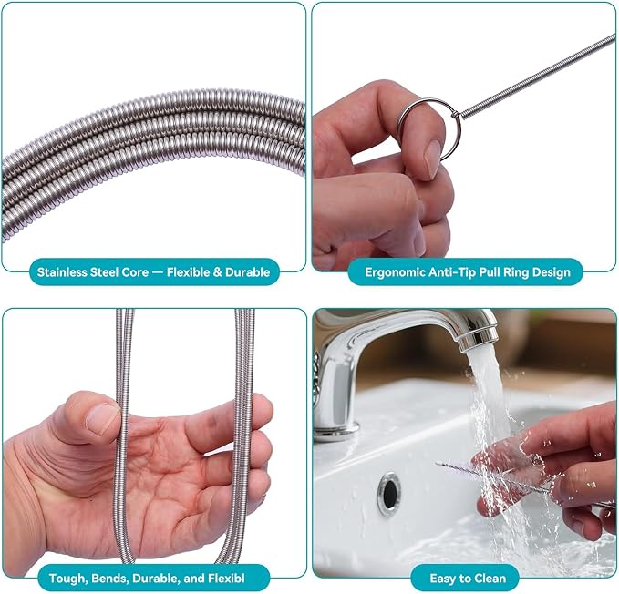 2 Pack 120 Inch Flexible Drain Brush, Sunroof Drain Cleaning Tool for Ice Maker, Refrigerator & AC Drain Line