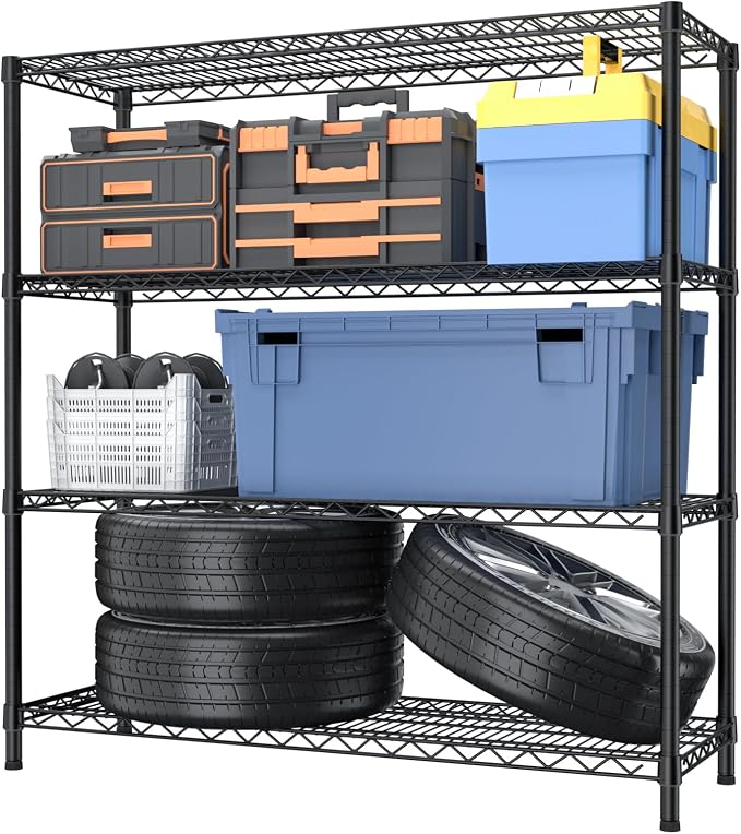Golpart 4Tier Adjustable Storage Shelves Metal Wire Shelving Standing Shelf | Utility Heavy Duty Unit Rack Closet Organize for Home Kitchen Laundry Room Organization Pantry 18"Dx46"Wx59"H Black